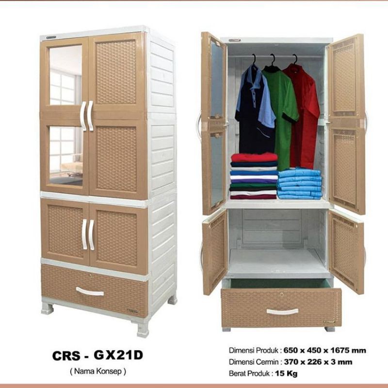 lemari plastik kaca napolly