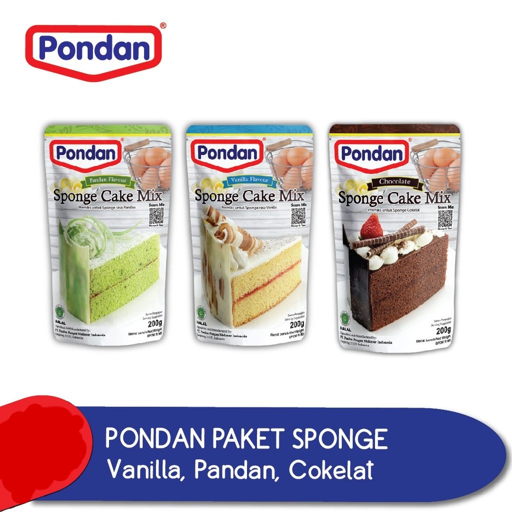 

PONDAN SPONGE CAKE MIX 200GR COKLAT/ VANILLA / PANDAN