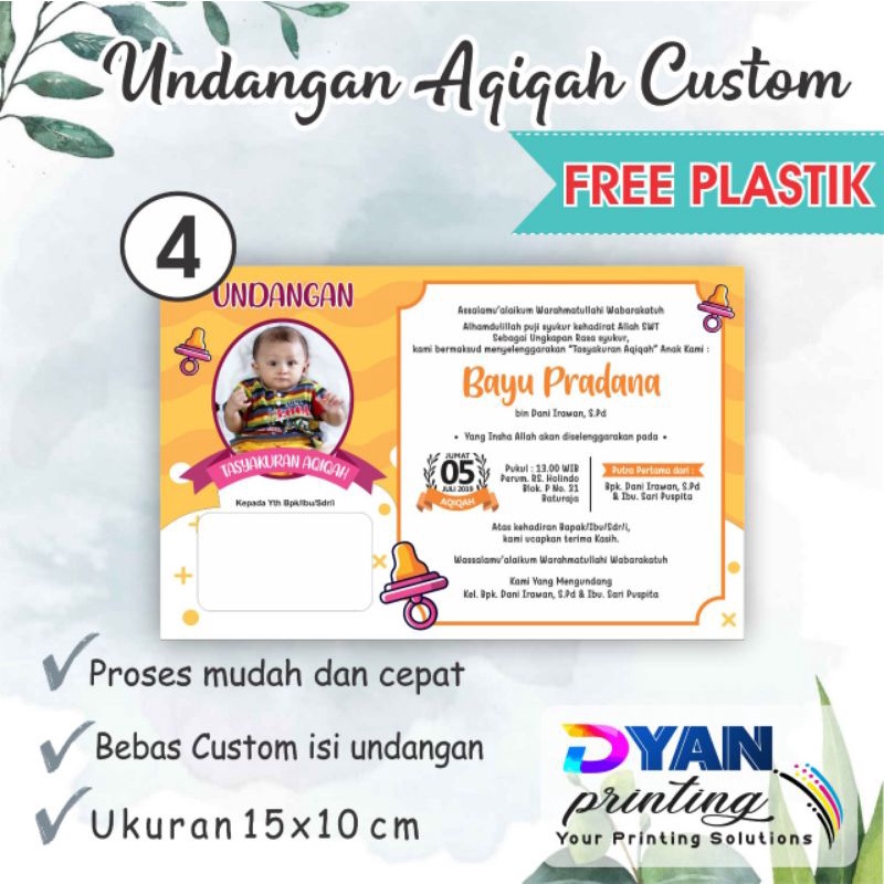 UNDANGAN AQIQAH BAYI CUSTOM FREE PLASTIK UNDANGAN