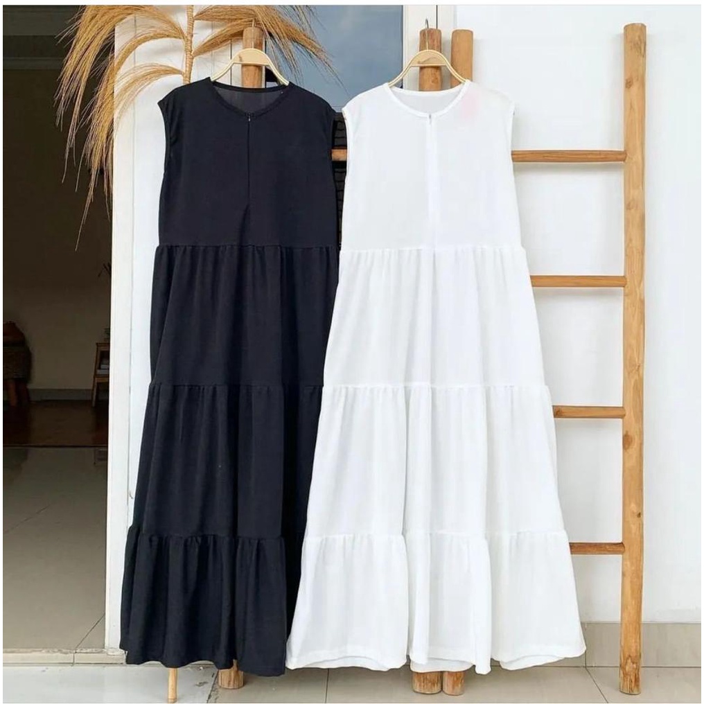 Inner Dress Terbaru / Inner Dress Tanpa Lengan / Inner Dress Lengan Pendek / Inner Dress Hitam Putih Polos / Dress Wanita Korean / Style Inner Long Dress Jumbo