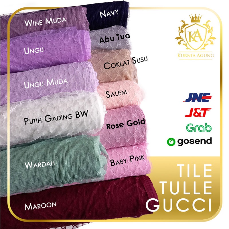 Kain Tile Tule Tulle Motif Gucci Halus Jatuh lebar 150cm Bahan Gaun Dress per Meter Murah