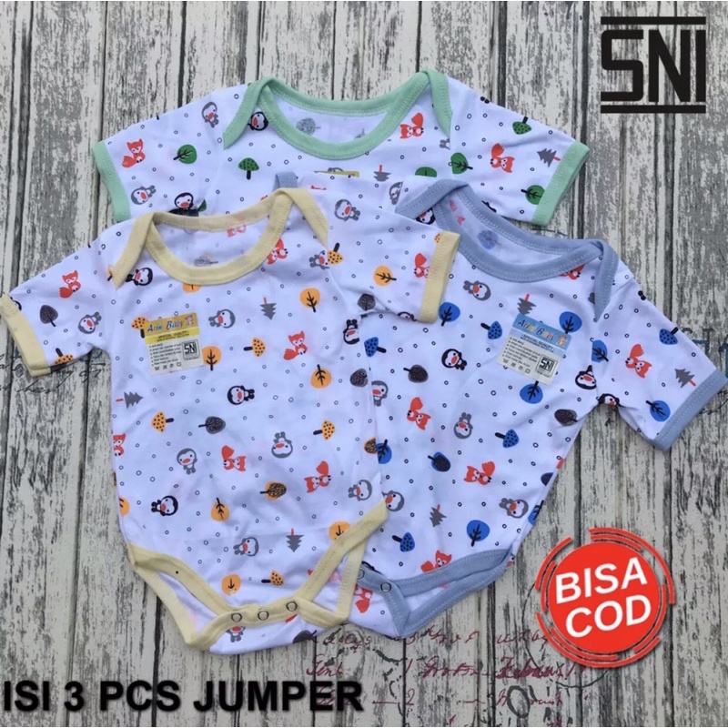 PROMO 7.7 3Pcs Jumper Bayi Bodysuit Motif Full Sablon Jumper Bayi Newborn SNI DNW BABY