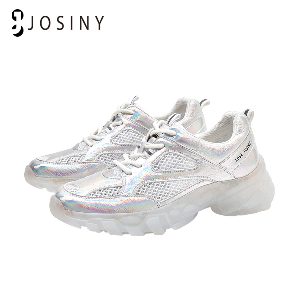JOSINY Sneakers for Women Sneakers Ladies Vulcanized Increase Shoes Casual Platform Running Silver P