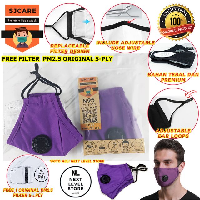Masker Kain N95 3 Lapis Premium 8 lapis SJCARE - FREE FILTER - UNGU