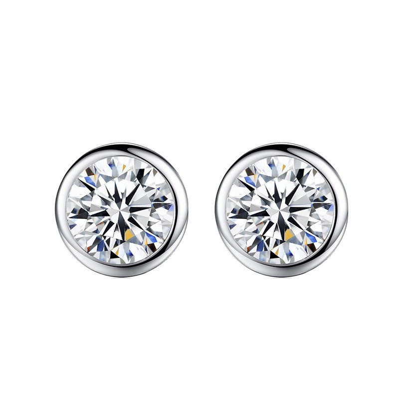Anting-anting pejantan Bezel berlian tunggal berlapis 18 k Platinum Platinum emas Moissanite perempuan anting karat berlian ai2-799-5