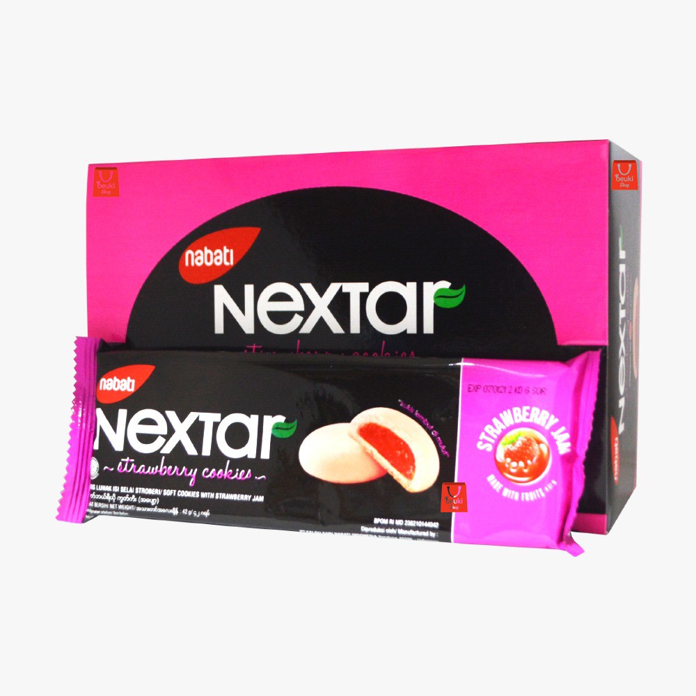 

Nabati Nextar Strawberry Cookies Lembut Isi Selai Stroberi Kemasan Box - 10pcs x 42gr