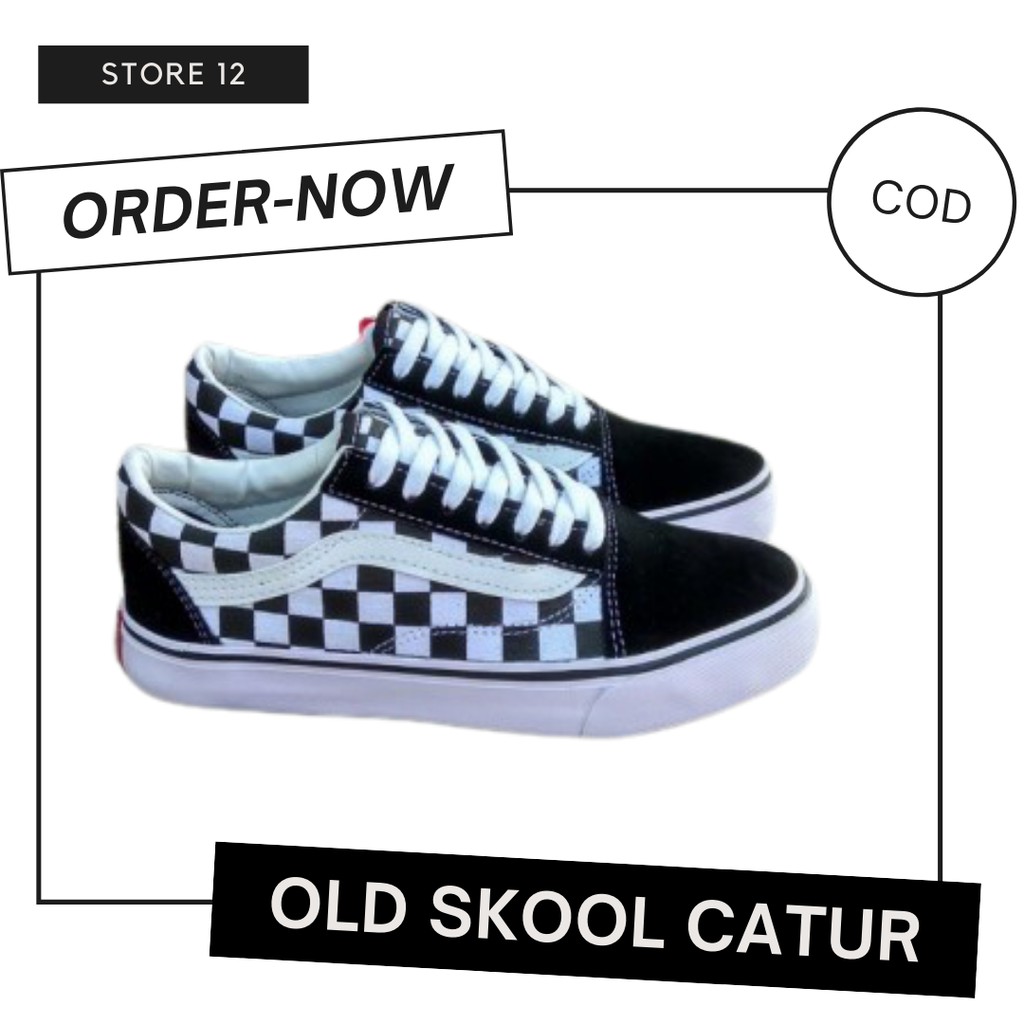 sepatu sneakers vans old skool checkerboard catur hitam putih tali pria wanita kualitas original cod
