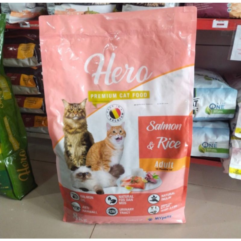 Makanan Kucing Hero Premium Cat Food Adult Salmon &amp; Rice 8kg [GOSEND]