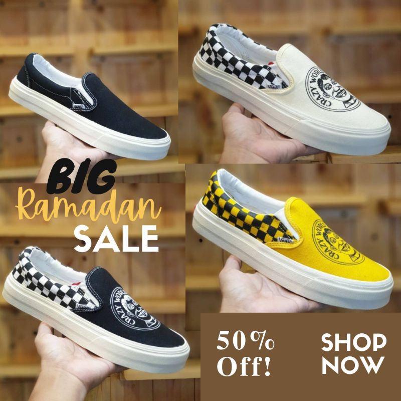 [BAYAR DITEMPAT] SEPATU VANS SLIP ON CRAZY IMPORT SEPATU SLIP ON WANITA VANS CHECKERBOARD MURAH
