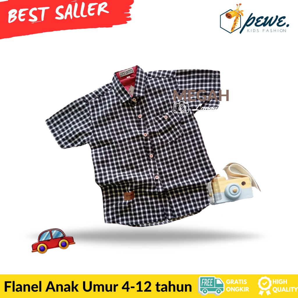 Kemeja anak Flanel Lengan Pendek Unisex - kemeja kotak anak hitam putih / kemeja flanel anak laki laki / kemeja kotak anak laki laki / kemeja anak laki / Baju anak laki - Kemeja Anak Bahan Flanel Import TERLARIS - Kemeja flanel anak umur 2-12 tahun