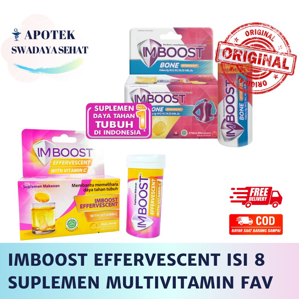 IMBOOST Effervescent Dengan Vitamin C - Bone Rasa Jeruk Suplemen Daya Tahan Tubuh Tablet Larut Air Tulang Gigi