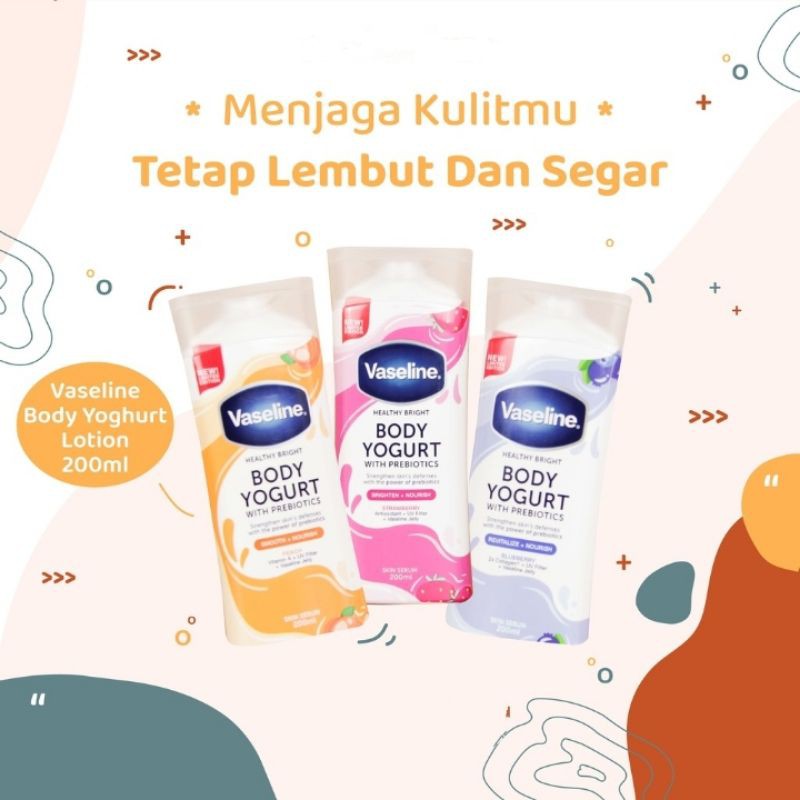 VASELINE BODY YOGURT 200 ML HAND & BODY LOTION PEMUTIH WHITENING STRAWBERRY PEACH BLUEBERRY