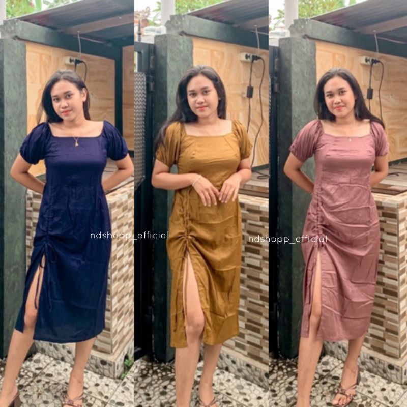 DRESS ALEXANDRA BELAH SERUT DRESS CHIKA KERUT SAMPING DRESS RAYON SERUT TALI SAMPING