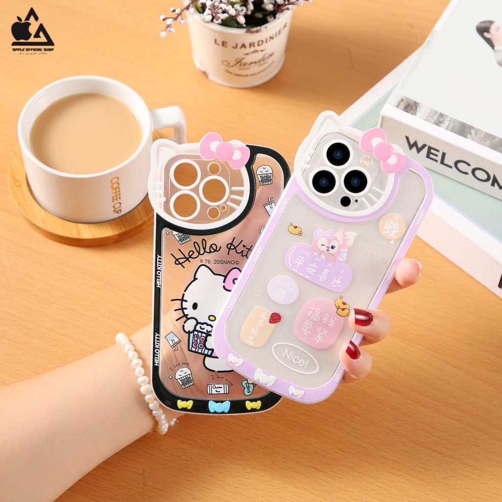 Softcase Lucu 3D HelloKitty iPhone 13 PRO MAX 12 PRO MAX 11 PRO MAX XR X XS MAX 7 7+ 8 8+ SE 2 3 6 6+ Soft Clear Case Korean Hello Kitty Ribbon Bening SILIKON MEWAH Camera Kamera Protection