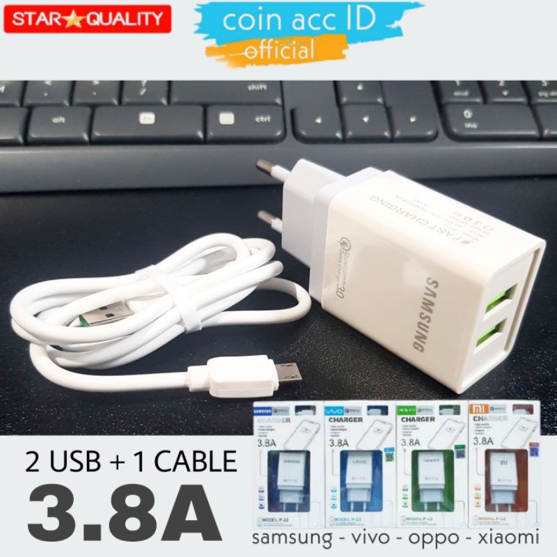 Casan/charger SAMSUNG VIVO OPPO XIAOMI 2 USB 3in1 Diamond KUALITAS SUPER