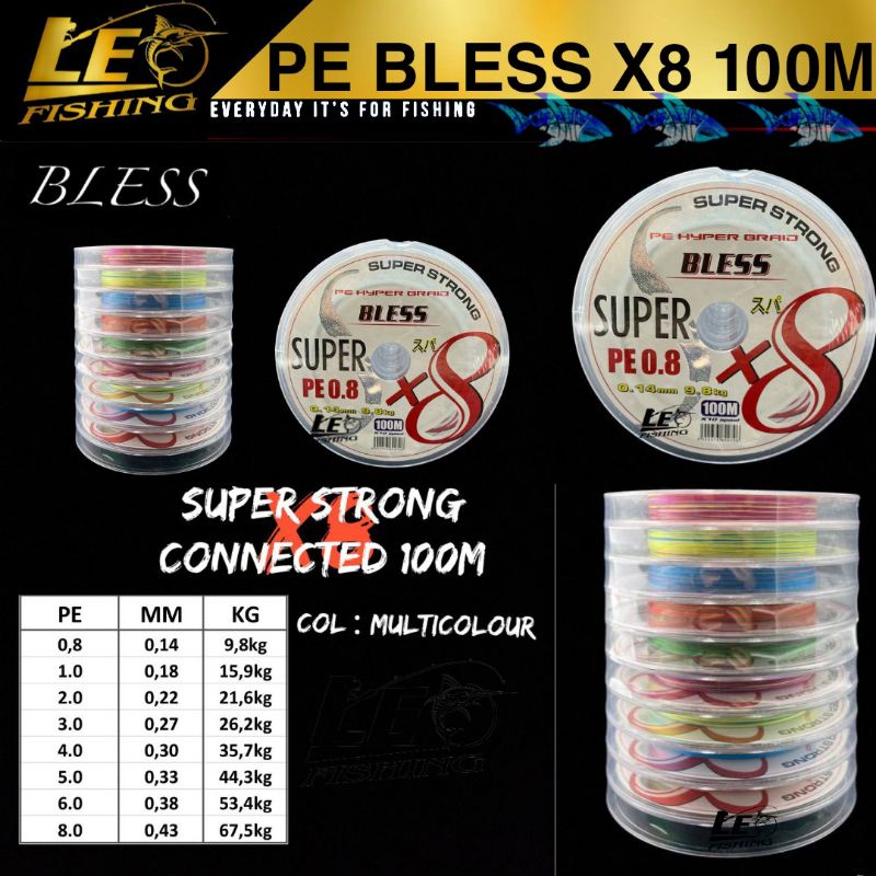 BLESS SENAR BENANG PE HYPER BRAID X8 100M CONNECTING SIZE PE 0.8 1 2 3 4 5 6 8