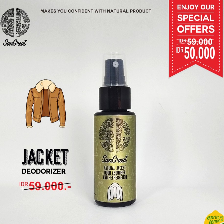 Parfum pewangi jaket Penghilang bau jaket pewangi Jaket alami parfum jaket SanGreat Jacket deodorizer untuk kaket kulit maupun non kulit 60 ml