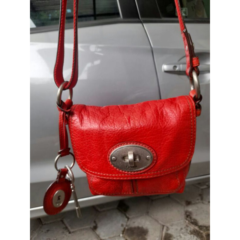 tas fossil maddox turnlock red preloved