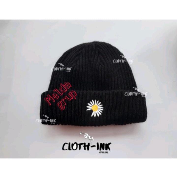 Topi Kupluk Beanie hat Bordir BUnga Daisy Pria Wanita