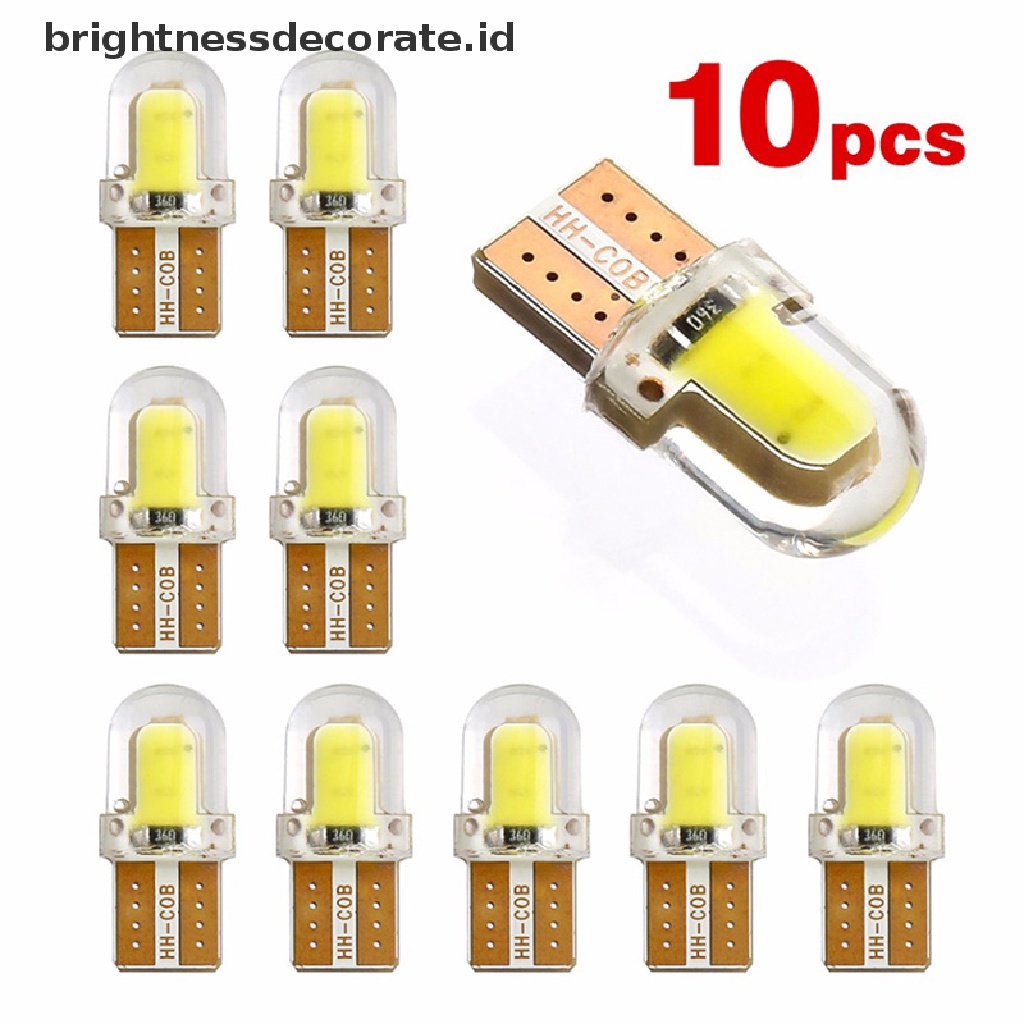 10pcs Lampu Led T10 194 168 W5W 8smd Canbus Silica Gel Warna Putih Untuk Plat Nomor Mobil