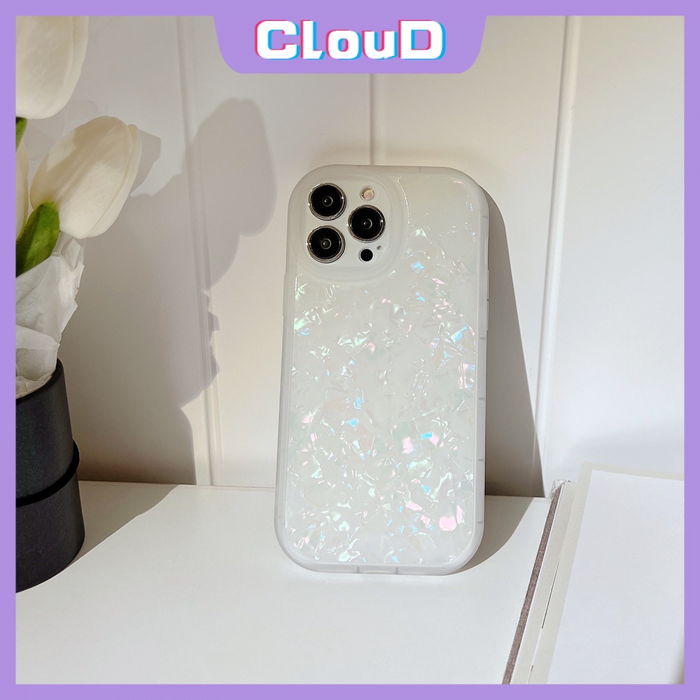 Soft Case TPU Motif Kristal Putih Berkilau Cover iPhone 11 13 12 Pro MAX 7 8 Plus SE 2020 6 6sXR XS MAX