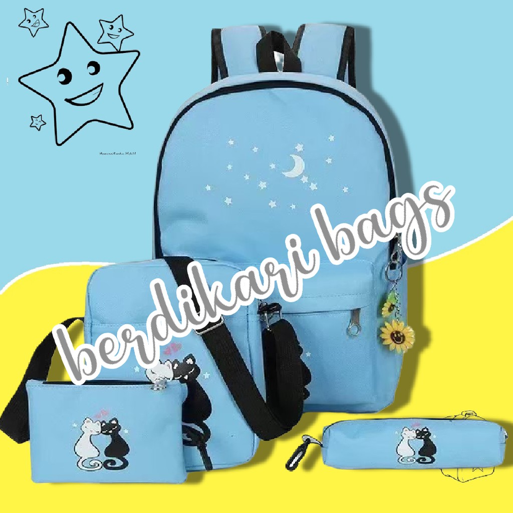 BDKR_TAS - COD Promo Tas Ransel Anak Sekolah PAUD TK SD SMP Paketan Triset (Three Set) Tas Sekolah Anak Perempuan Set 4 in 1 Dengan Sling Bag, Tas Ransel Terbaru Motif Kucing 2D Lucu Kucing I