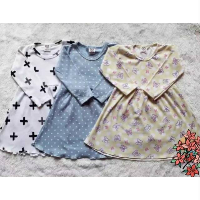 Dress Anak Perempuan Panjang Harian 1 - 5th motif bahan kaos Baju Tunik Bayi Balita Dres tokozifa25