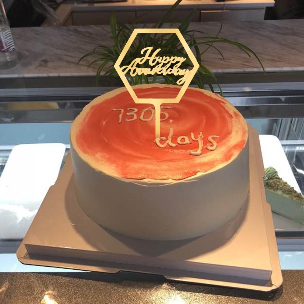 Topper Kue Bahan Akrilik Motif Tulisan Happy Anniversary Warna Emas Dan Silver