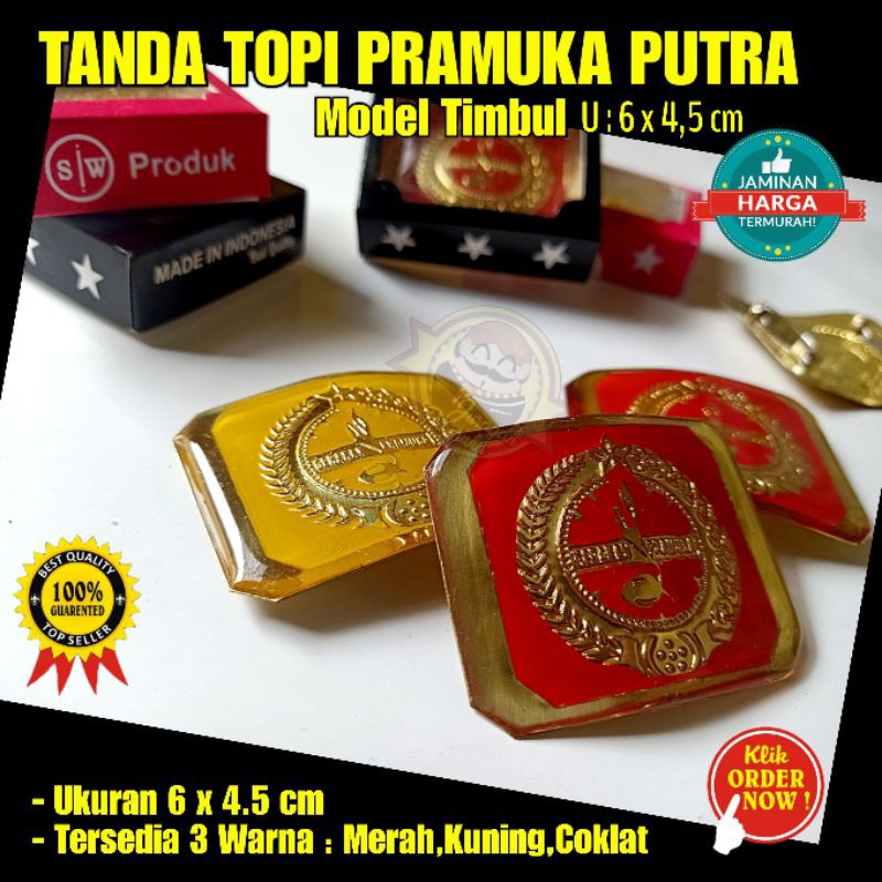 TANDA TOPI PRAMUKA PUTRA TIMBUL UKURAN SEDANG [ Kuningan 100% ] ( PRAMUKA )