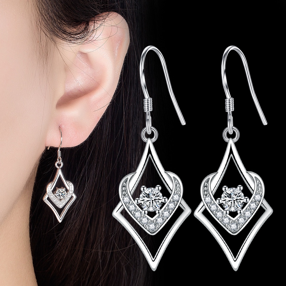 Anting Perak 925 Wanita Cinta Anting-Anting Persegi Perhiasan Fashion