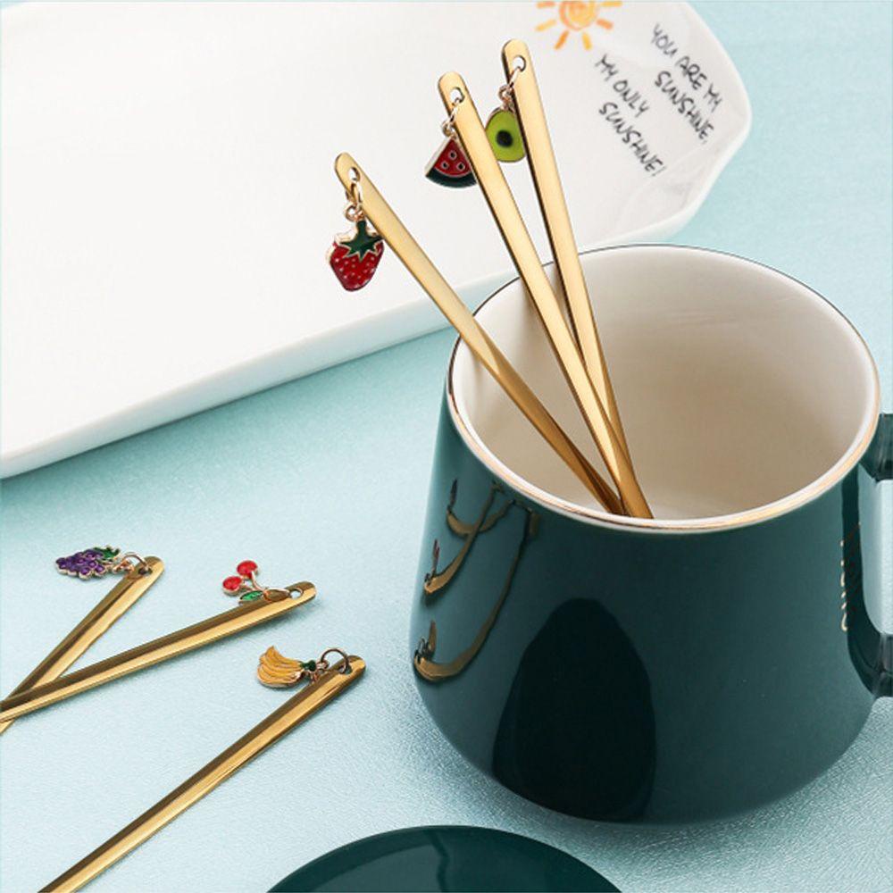 Solighter Sendok Kopi Home Decor Golden Spoon Xmas Hadiah Buah Peralatan Makan