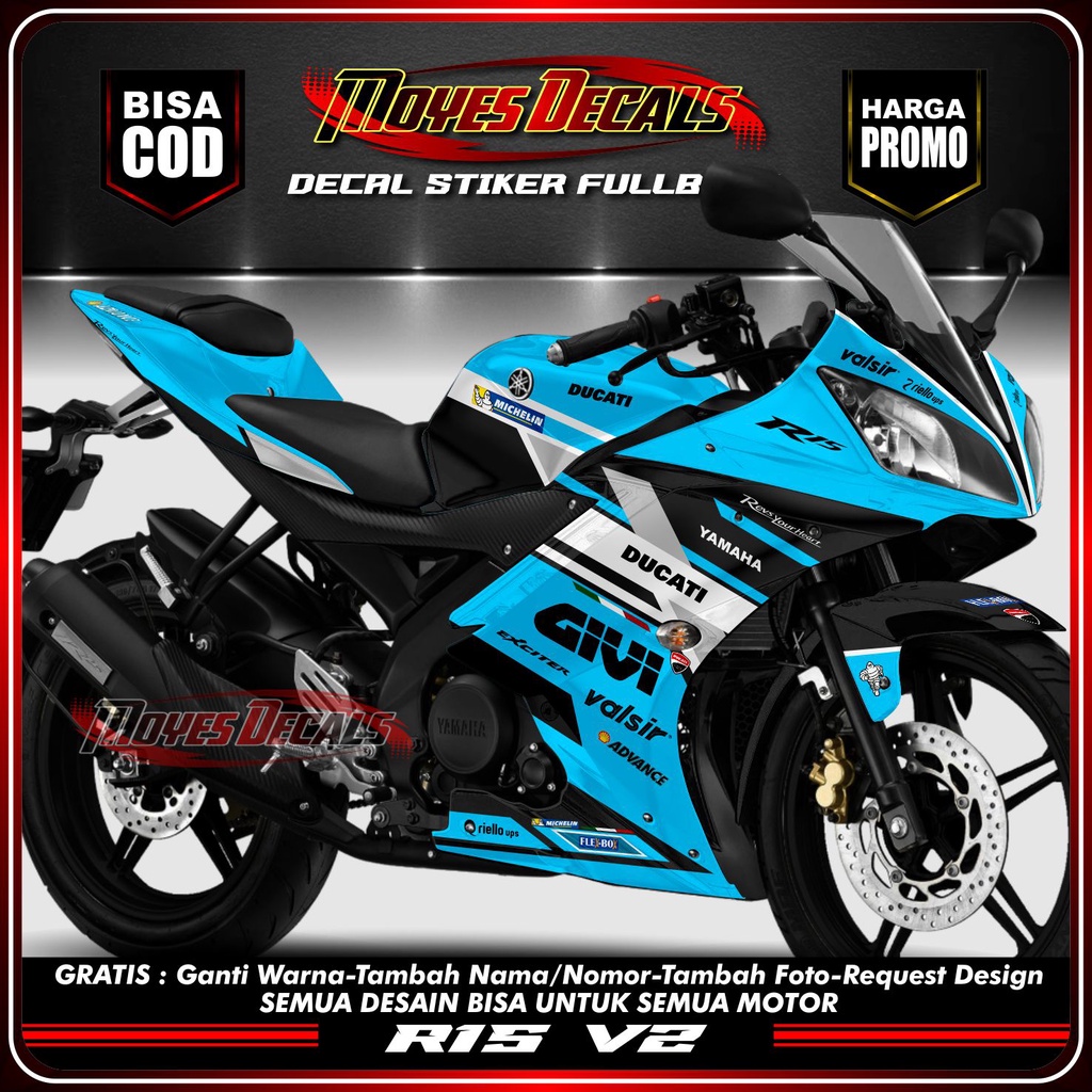 (Terbaru) Decal motor R15 V2 Stiker Decal Fullbody R15 V2 Motif Givi Recing Biru Muda