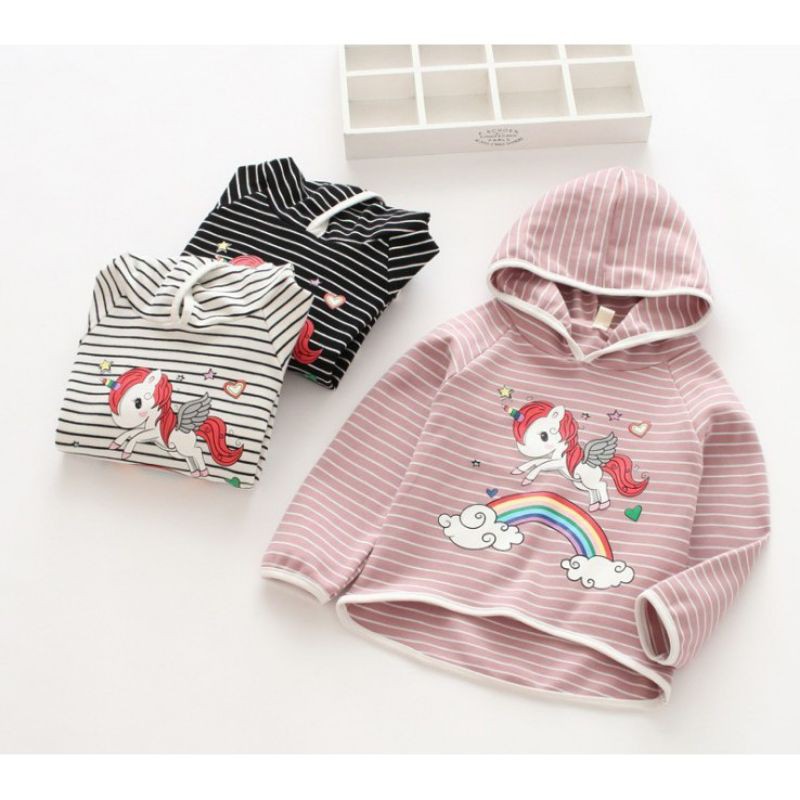 Baju Sweater Hoodie Garis Anak Kecil Cewek Girls Kids Unicorn Pink Kartun Lucu 1 2 Tahun Murah