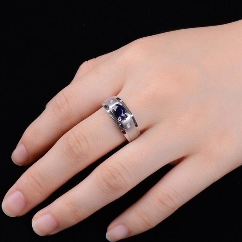 Berlian Safir S925 Sterling Perak Cincin Pertunangan Pernikahan Fashion Perhiasan Pria Wanita Kristal Titanium Rings