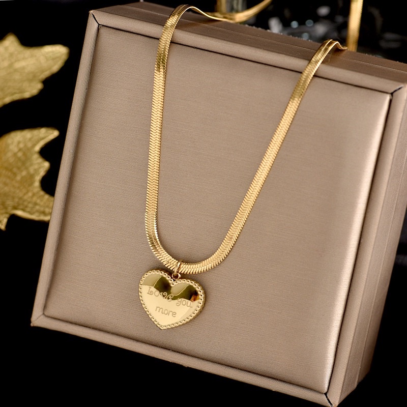 C1 kalung titanium hati pipih cantik asli hati love diamonde tali besar lebar