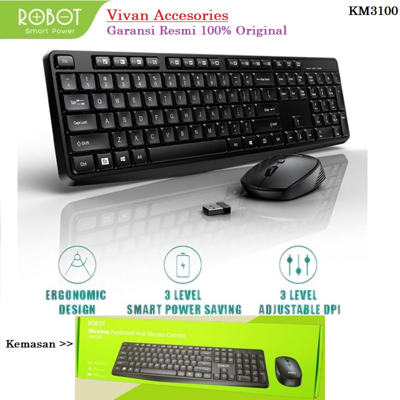 Robot KM3100 Combo Set Optical Mouse &amp; Keyboard Wireless 2.4G