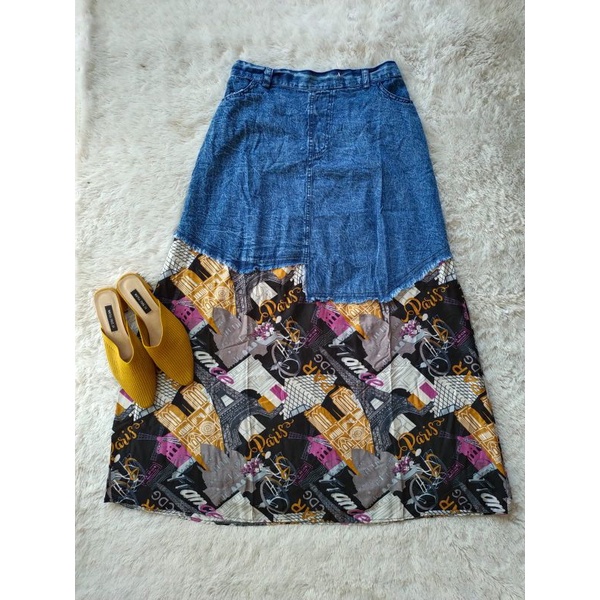 rok jeans import panjang wanita/rok jeans snow/rok jeans Kombi polkadot-SNOW 6