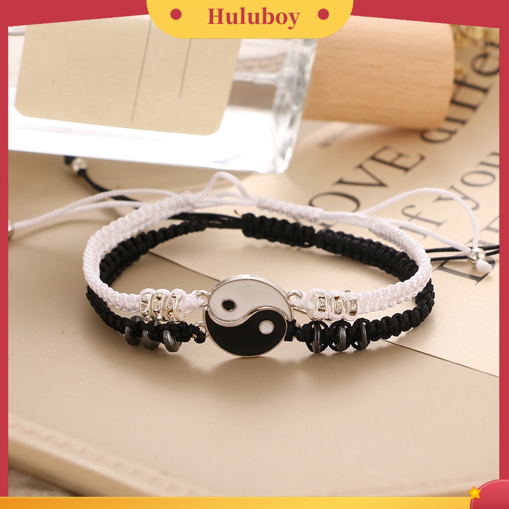 Hu Hu Hu Hu Hu Alat Bantu Pasang Kacamata♡ 2pcs Gelang Rajut Tangan Adjustable Desain Yin Yang 2 Hias Berlian Imitasi Untuk Pria / Wanita / Pasangan