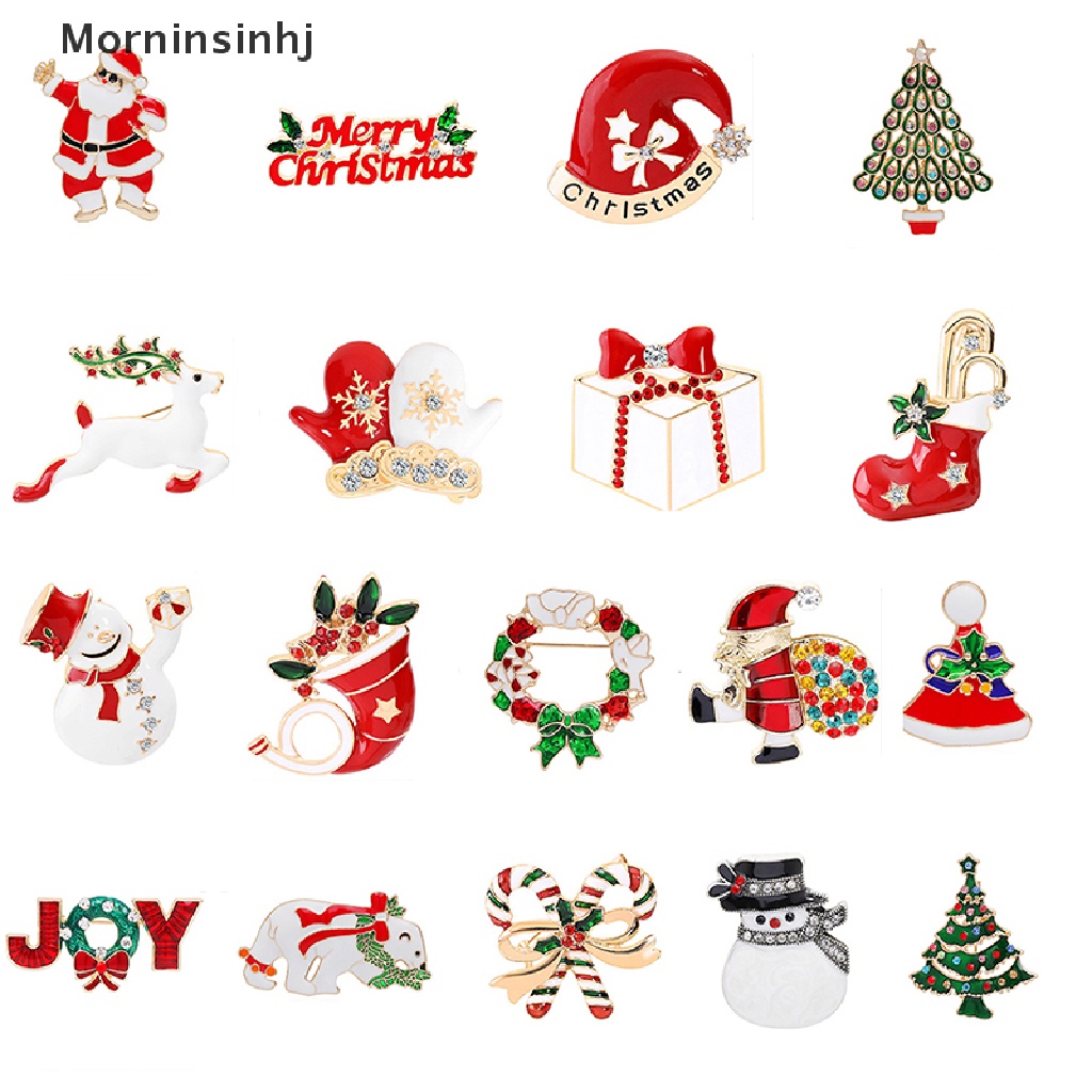 Mornin Wanita Fashion Snowman Santa Claus Pohon Topi Natal Bros Pin Perhiasan Hadiah id