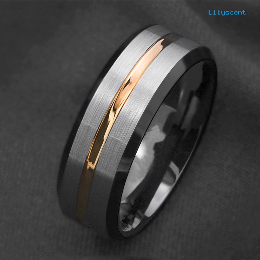 Ls Cincin Pria Bahan Titanium Steel Matte Motif Garis Untuk Pesta Pernikahan