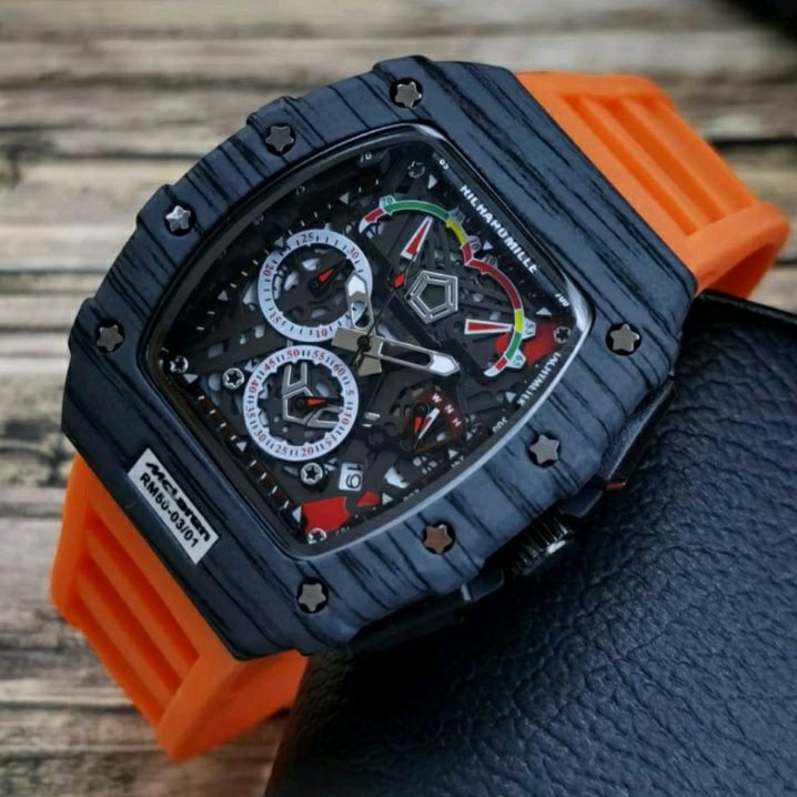 Jam Tangan Pria RM Richard Mile MCLARENN Crono Aktif Tali Rubber Warna Orange - RM0289