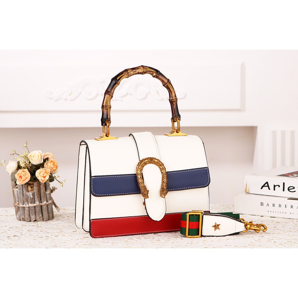 Tas wanita Gucci Dionysus Striped Bamboo Top Handle A8188