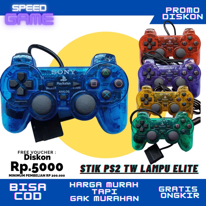 Stik Stick PS PS2 TW ELITE Transparan Lampu Warna ORIGINAL Original original
