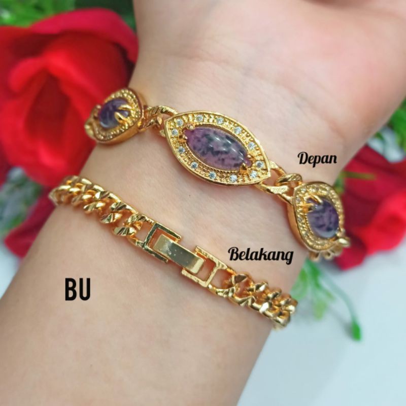 Gelang rantai batu alam warna, gold mewah kualitas terbaik (COD)