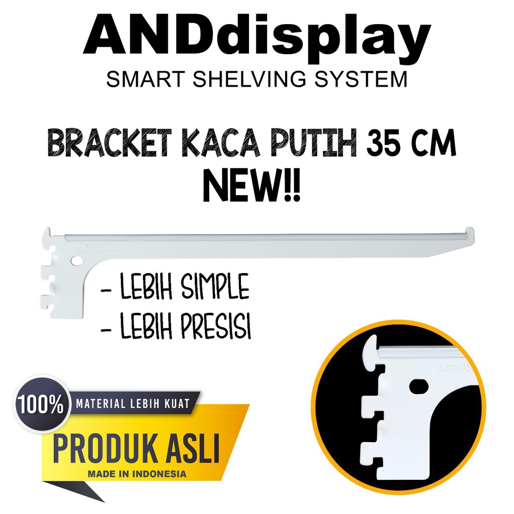 DAUN BRACKET KACA 35CM PTH NEW SIKU PENYANGGA RAK BRAKET ANDDISPLAY