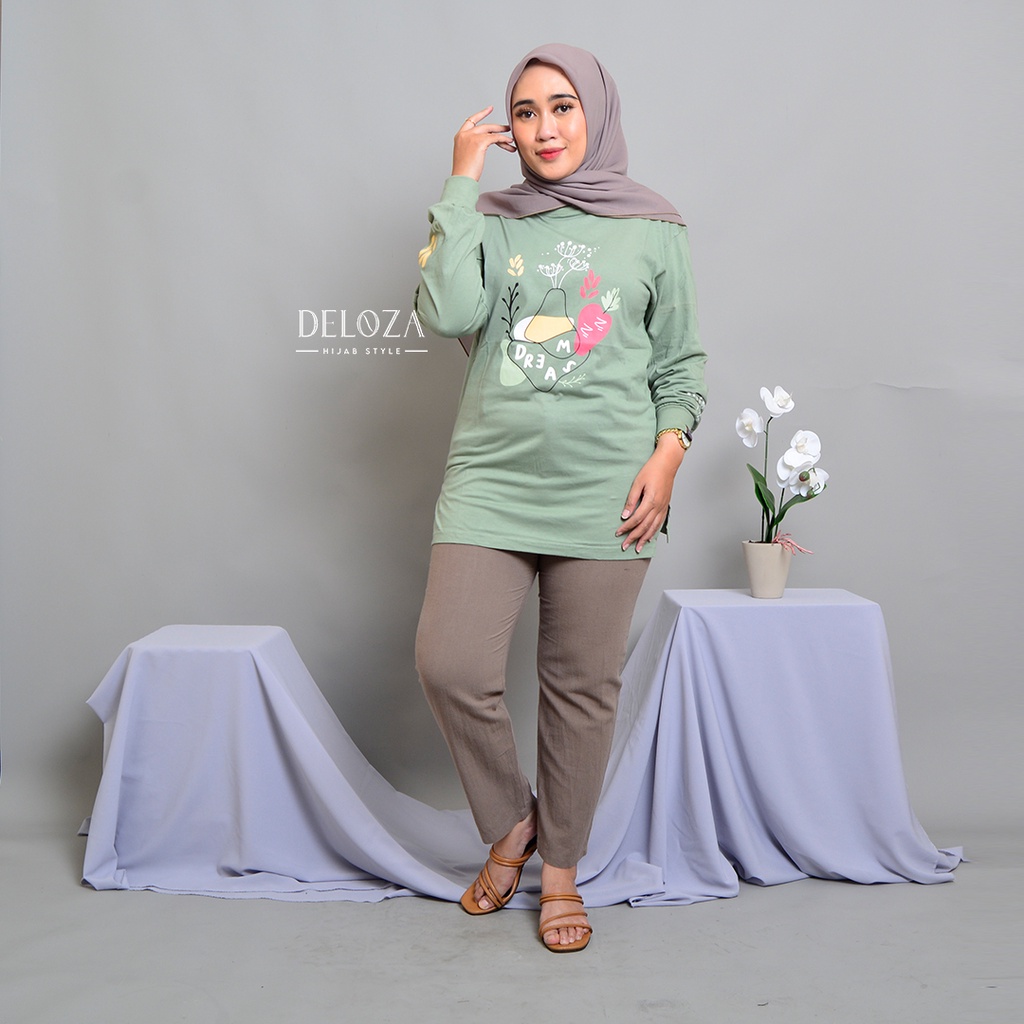 Deloza Kaos Wanita Lengan Panjang Terbaru Atasan Blouse Jumbo Original