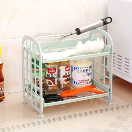 Rak Susun Mini 2 Tingkat Tempat Penyimpanan Kosmetik Bumbu Dapur Peralatan Kamar Mandi Multifungsi BS