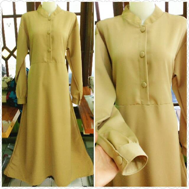 Seragam Terusan Gamis Pemda Pdh Pns Kantor Guru Warna Khaki Material