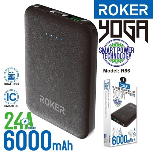 Powerbank Roker R66 Yoga 6000mAh Compact Slim Line Design 2 USB Smart IC 2.4A Output