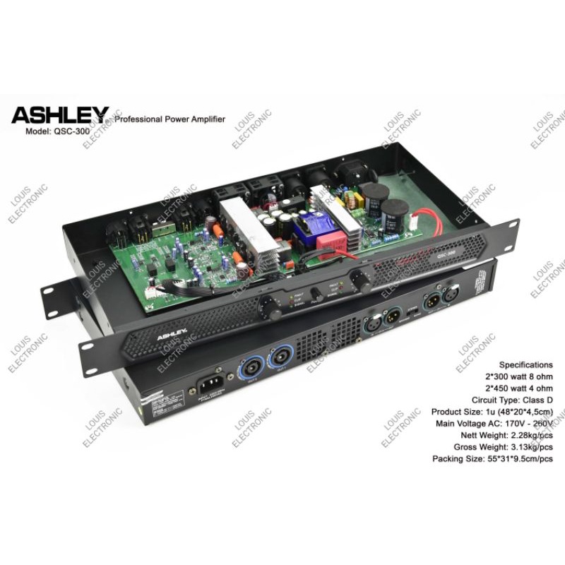 Power Amplifier ASHLEY QSC 300 QSC300 QSC-300 Class D ORIGINAL